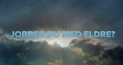 Bildet viser en himmel, der lys bryter gjennom mørke skyer. På bildet står teksten "Jobber du med eldre?" - Klikk for stort bilde